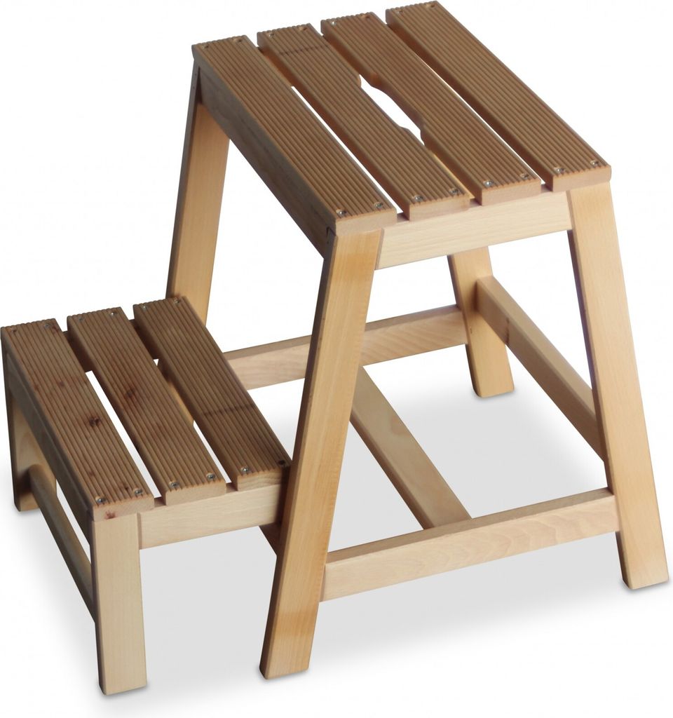 Zweistufiger Tritthocker Buchenholz klappbar – Sitz, Tritt Produktbild 