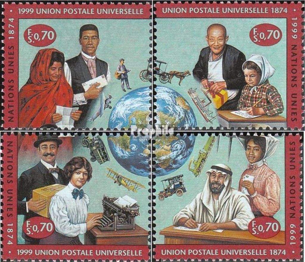 Briefmarken UNO - Genf 1999 Mi 376-379 (kompl.Ausg.) gestempelt 125 Jahre UPU