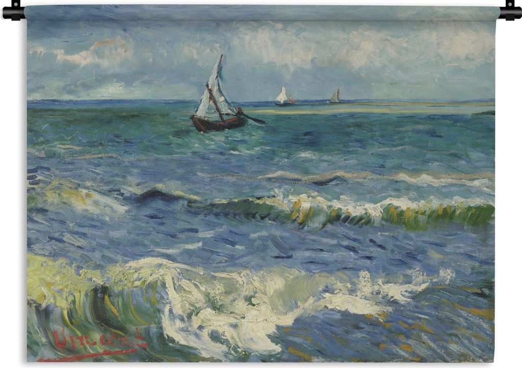 MuchoWow Wandteppich Wandbehang Meereslandschaft bei Les Saintes-Maries-de-la-Mer - Vincent van Gogh 150x112.50 cm Tapisserie Dekoration Wandtuch...