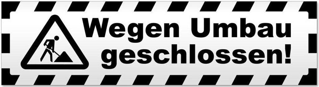 Kiwistar - Autoaufkleber - Schwarz - 45 x 12 cm - Wegen Umbau geschlossen gestreift - Hinweis Aufkleber Sticker für Auto, Kfz, Fahrrad, PKW, LKW
