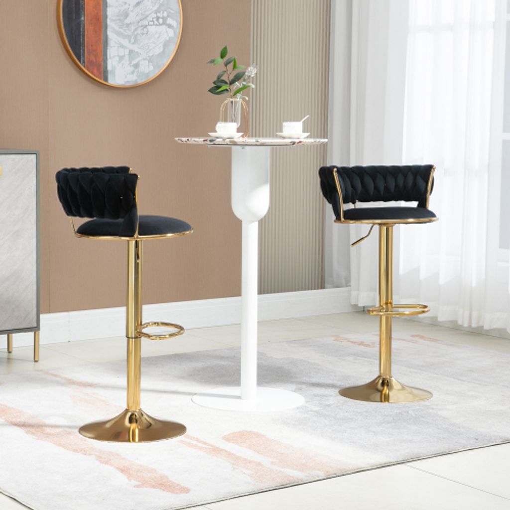 AIORBER Barhocker, 2er Set,360° drehbar, höhenverstellbar drehbar,Rückenhohlentwurf,Samt, weich und bequem, Küchenstühle,für Esszimmer, Café...