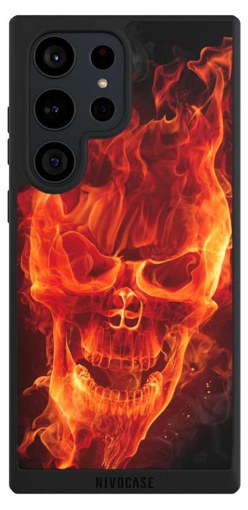 NIVOCASE Handyhülle für Samsung Galaxy S23 Ultra Hülle NIVOpure Case Schwarz Feuer Schädel Totenkopf
