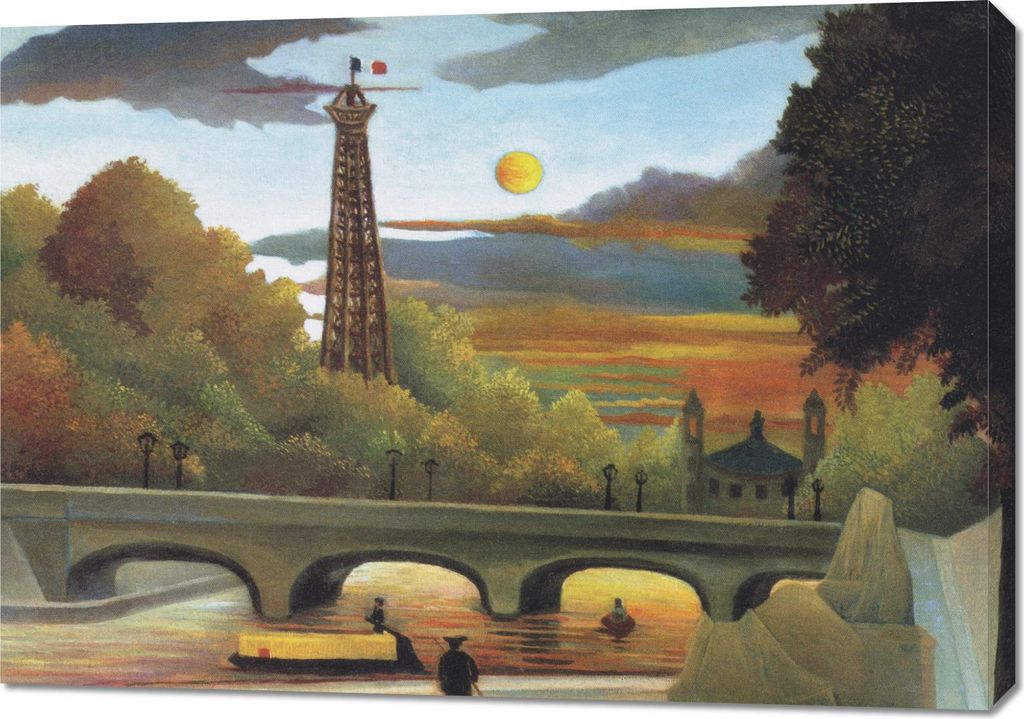 Bild 100x70cm Seine und Eiffelturm, Rousseau Vintage für das Wohnzimmer