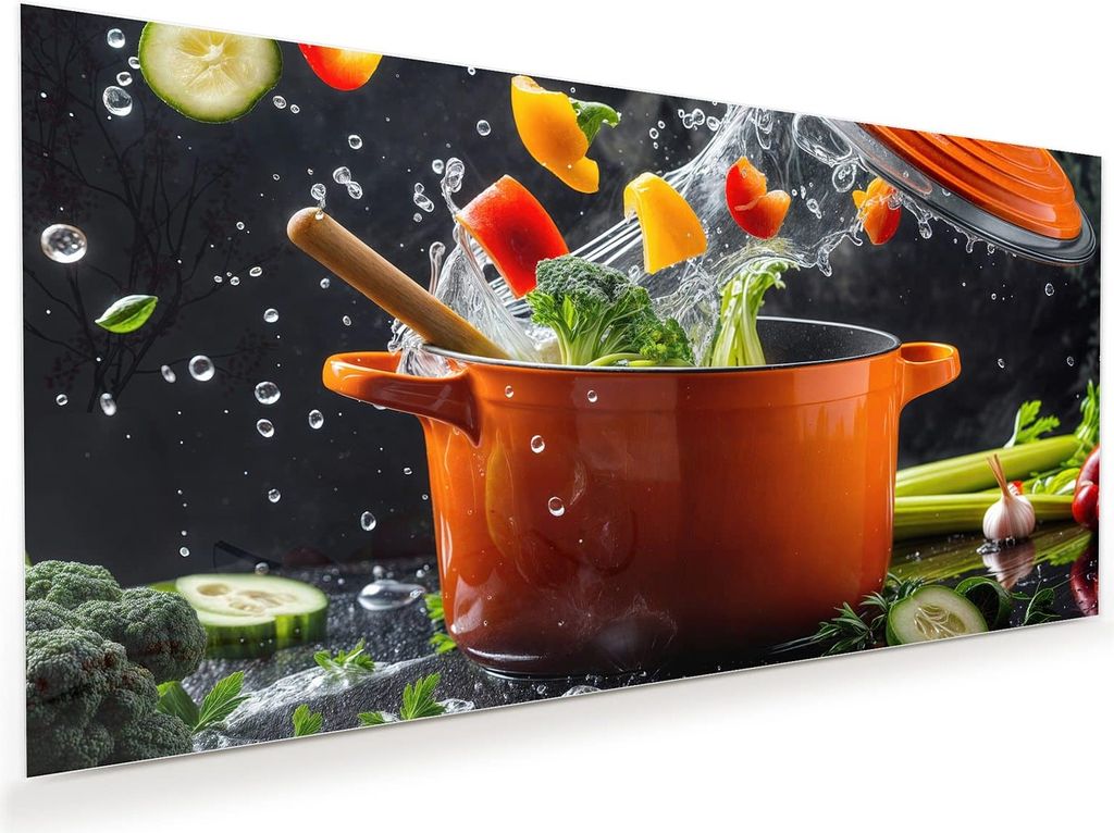 Glasbild 120x60cm in XXL für Wohnzimmer, Schlafzimmer Motiv Kochtopf mit Gemüse