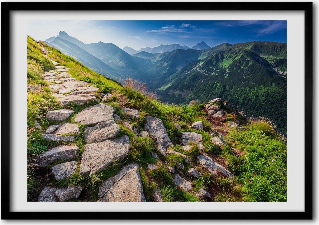 Bild - Bilderrahmen - 100 cm x 70 cm - MDF - Rahmen - Foto - Wandkunst Sonnenaufgang Tatry