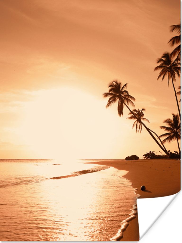 MuchoWow Poster Sonnenuntergang - Tropisch - Palme - Strand - Meer 30x40 cm - Wandplakat - Poster Kinderzimmer
