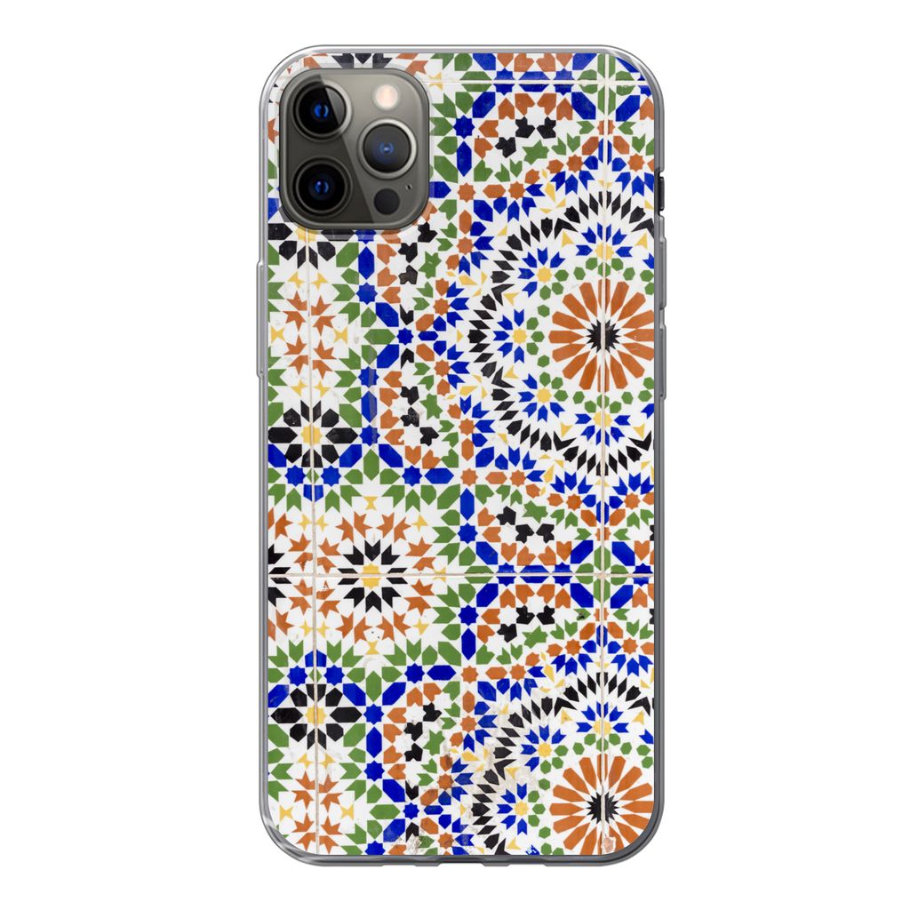 MuchoWow Handyhülle Schutzhülle Hülle für iPhone 13 Pro Max Ein Mosaikdetail mit vielen verschiedenen Formen Silikon Softcase Handy Hülle - ...
