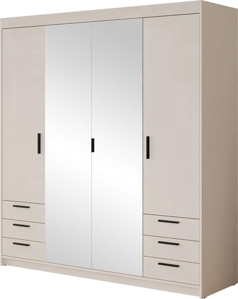 MIRJAN24 Kleiderschrank Elena 4D6S mit Frontspiegel, Drehtürenschrank, Garderobe mit vier Drehtüren und sechs Suchbladen, Kleiderstange (Farbe: S...