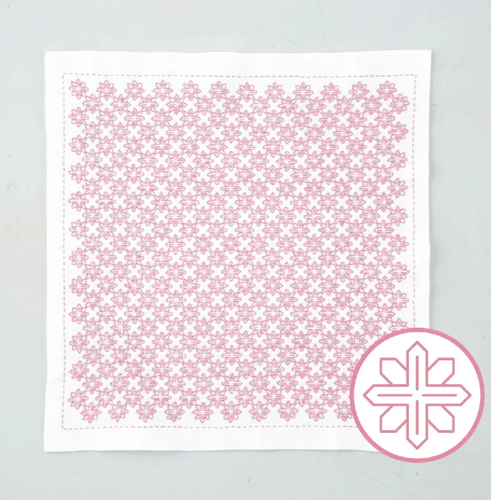 Confezione da ricamo Olympus Hitomezashi Sashiko "Hana Fukin Clematis", tessuto stampato, 34x34cm, originale dal Giappone