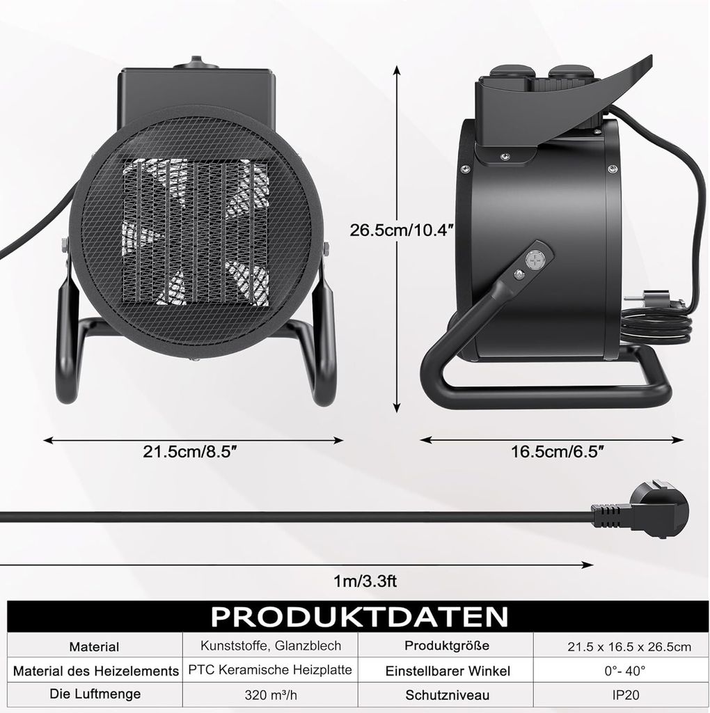 TRMLBE Heizlüfter Energiesparend 3KW Leise Keramik Produktbild 2