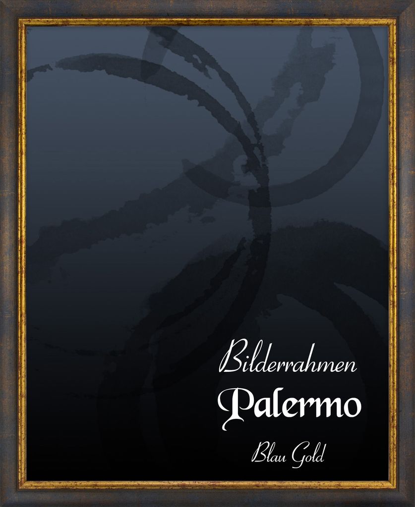 Bilderrahmen Palermo - 100x150 cm, Blau Gold Nachbildung, 1,5 mm Kunstglas entspiegelt