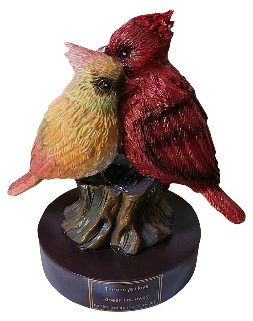 Vogelpaar-Statue, 15 cm, männlicher und weiblicher roter Vogel, Sammlerfigur aus Kunstharz, Tierskulptur für Wohnzimmer, Tisch oder Regal.