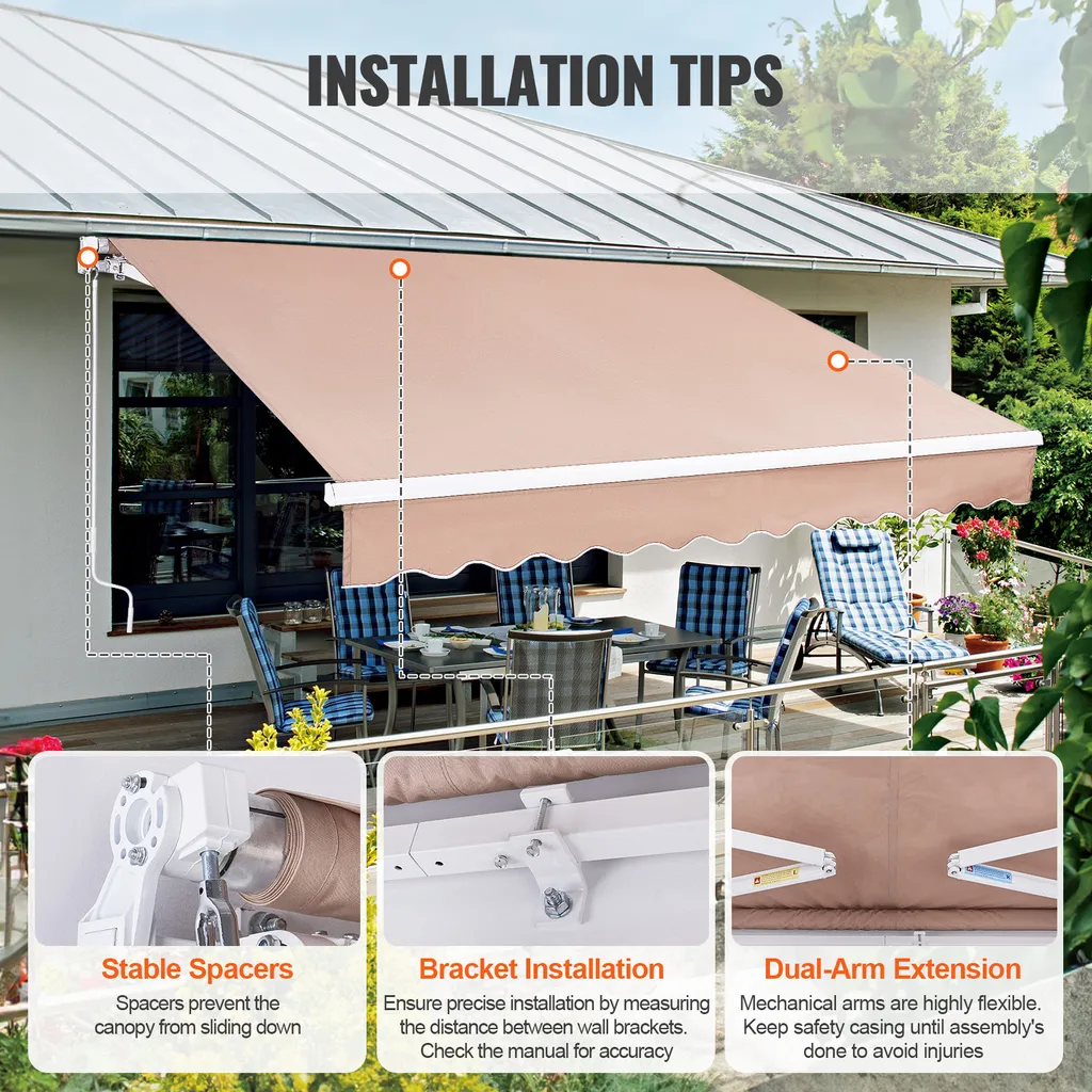 Store de terrasse rétractable avec manivelle et toile imperméable