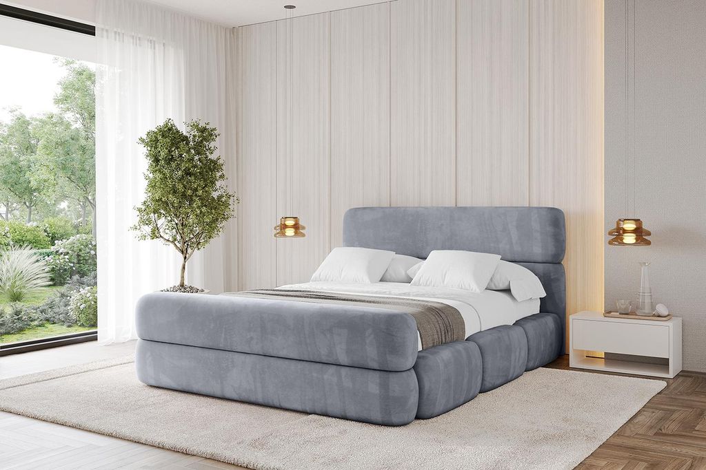 ALTDECOR Polsterbett mit Bettkasten - ELVA-Z 140x200 Grau - Bett mit Kopfteil und Fußteil, Boxbett ohne Matratze, Doppelbett mit Stauraum