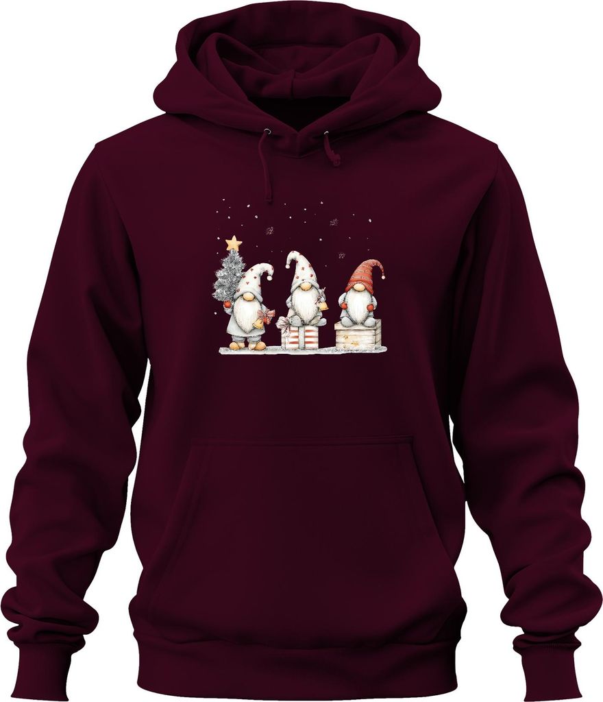 Weihnachtswichtel Gnome Geschenk Baum Glocke Schnee niedlich Uni Hoodie Kapuzenpullover, Burgundy, 3XL