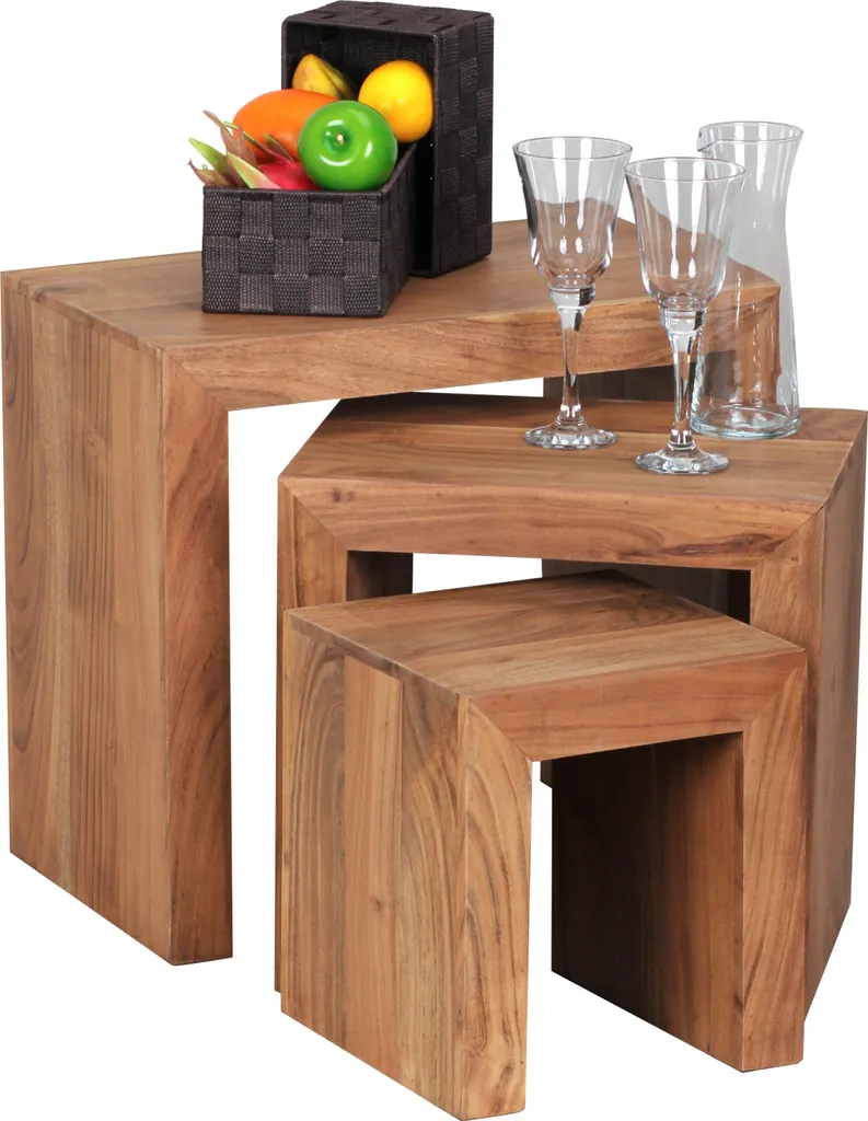 Wohnling tavolino in acacia 3 pezzi tavolino in legno massiccio; WL1.440