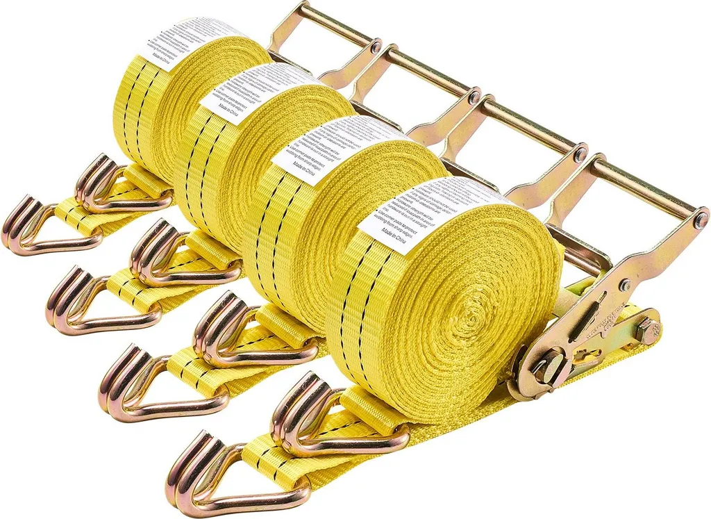 Sangles à cliquet 2000kg - Lot de 4 sangles d'arrimage 3,8cm x 6,1m
