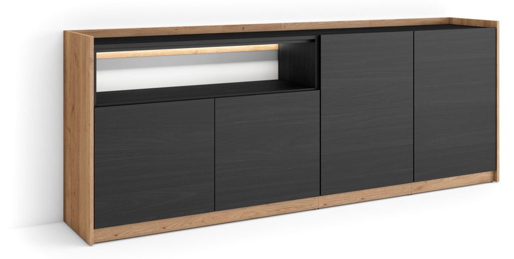 Sideboard Holzeffekt schwarz und eiche 207x37x80cm mit Led