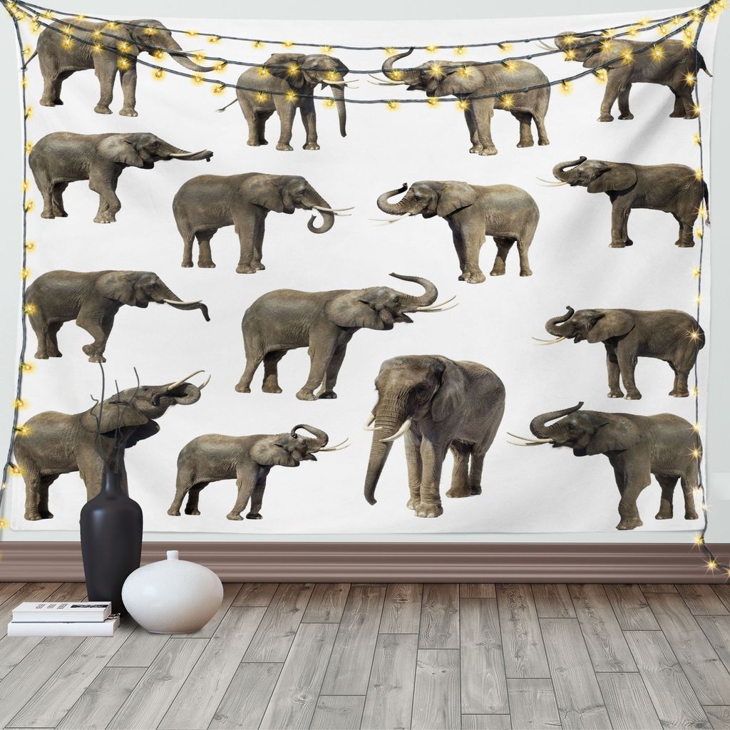 ABAKUHAUS Wald Wandteppich, Elefanten Tusk Ohr, Wohnzimmer Schlafzimmer Heim Seidiges Satin Wandteppich, 200 x 150 cm, Sepia Weiß