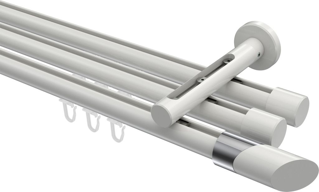 Interdeco Innenlaufstange / Gardinenstange mit Innenlauf Weiß, Typ Siteno Verano (Schräge Bicolor), 20 mm Ø 3-läufig, 420 cm