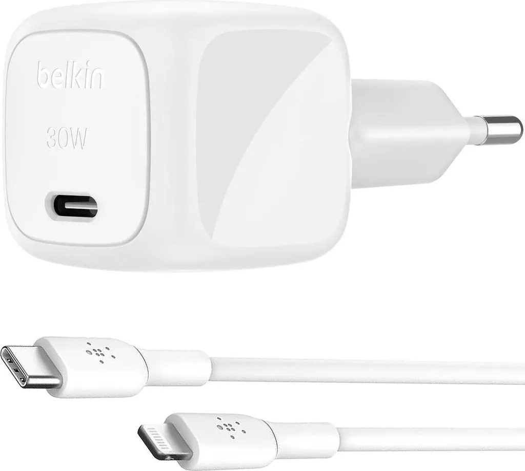 Chargeur USB-C 30W Belkin PD et PPS avec câble Lightning 1m blanc - 12