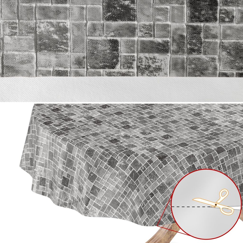 Tischdecke Wachstuch Gestreift Schwarz Robust Wasserabweisend Rund 140 cm