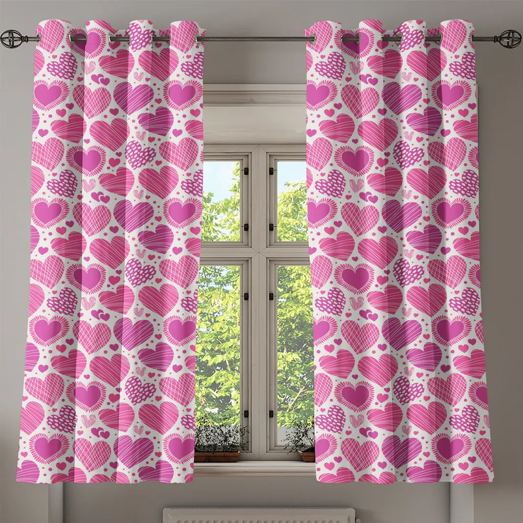 Rideau design cœurs roses et blancs à œillets, textile haute qualité 280cm