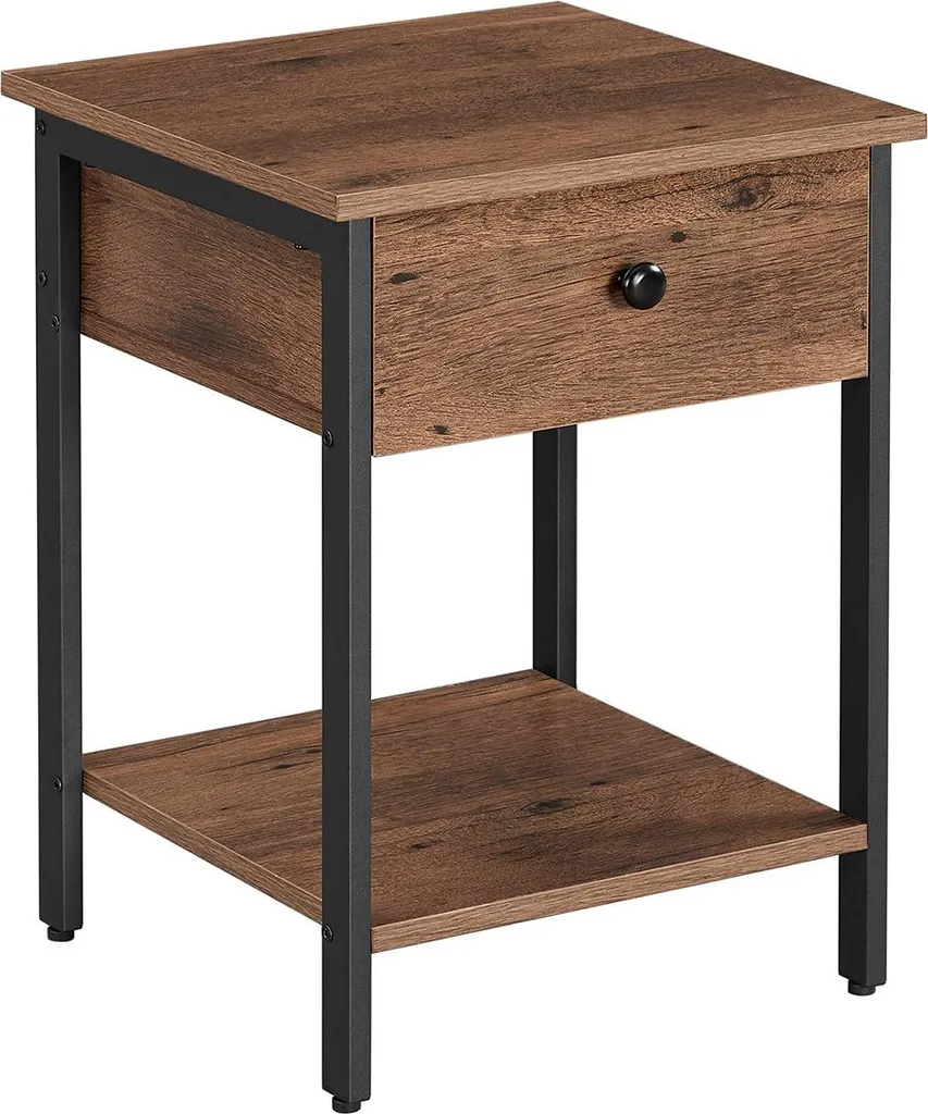 Table de chevet rangement tiroir et tablette métal et bois Style Loft 45cm