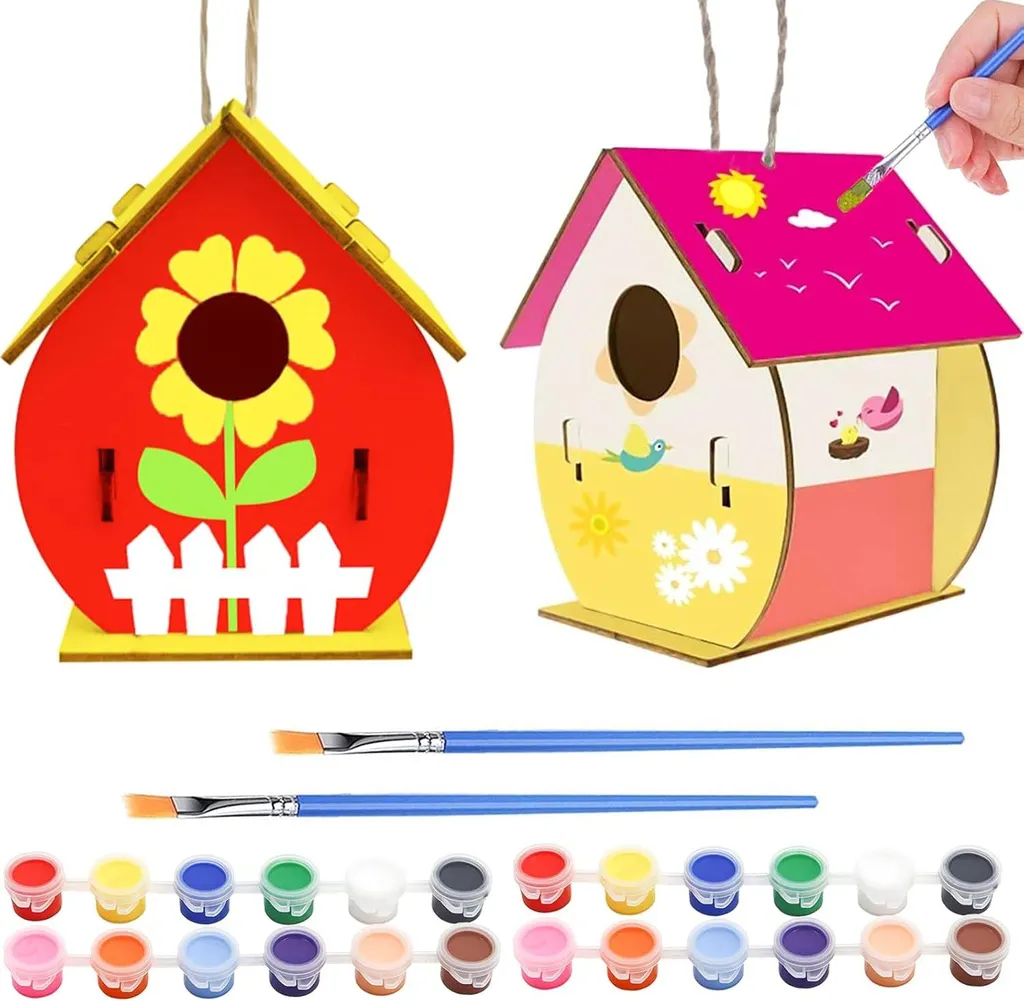 Kit 2 maisons d'oiseaux en bois à peindre DIY pour enfants - Bricolage