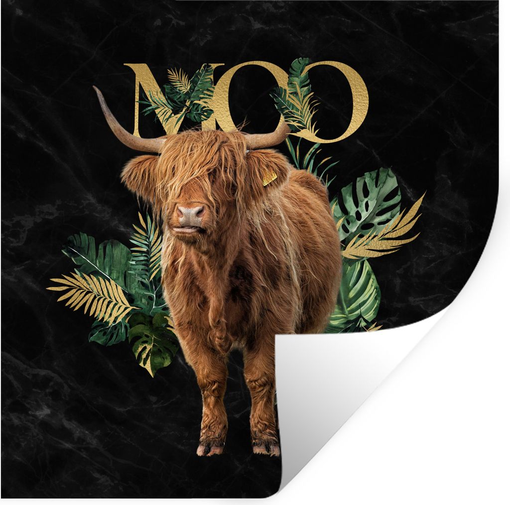MuchoWow Wandtattoo Wandsticker Wandaufkleber Schottischer Highlander - Gold - Marmor 100x100 cm Selbstklebend und Repositionierbar - Wierderverw...