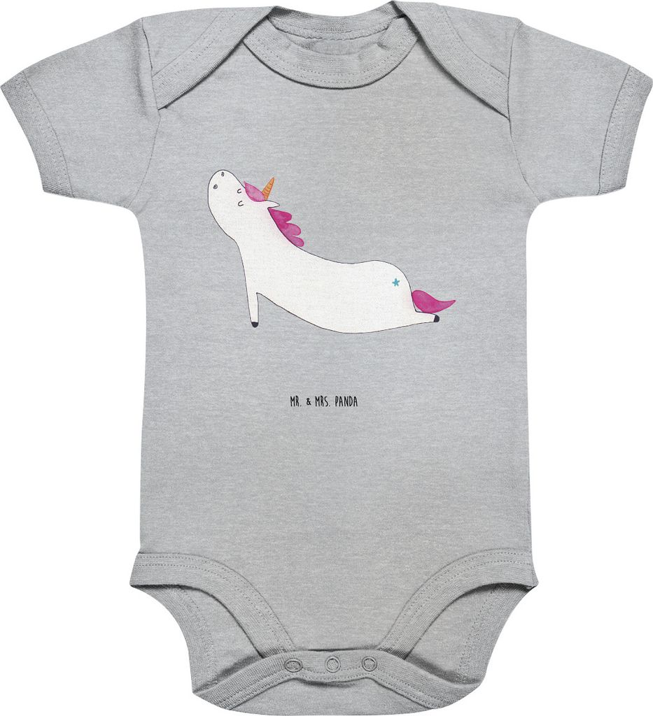 Mr. & Mrs. Panda Organic Babybody Einhorn Yoga 12. - 18. Monat - Heather Grey - Geschenk, Strampler, Sport, Lustig, Unicorn, Namaste, overall baby,...