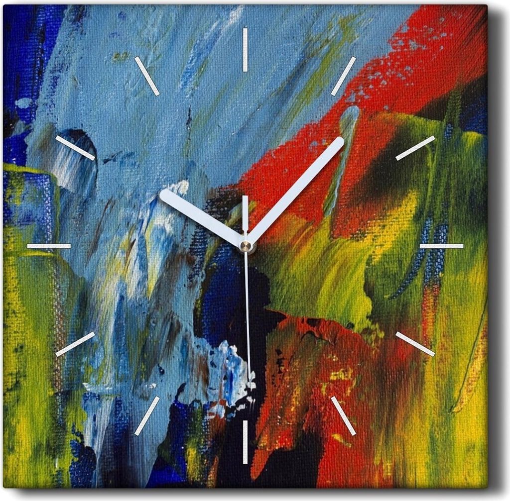 Coloray Hodiny Unikátní 30x30 cm Tiché hodiny Pro obývací pokoj a kuchyň Nástěnné hodiny Plátno Černé ručičky hodin - Daubs kartáč
