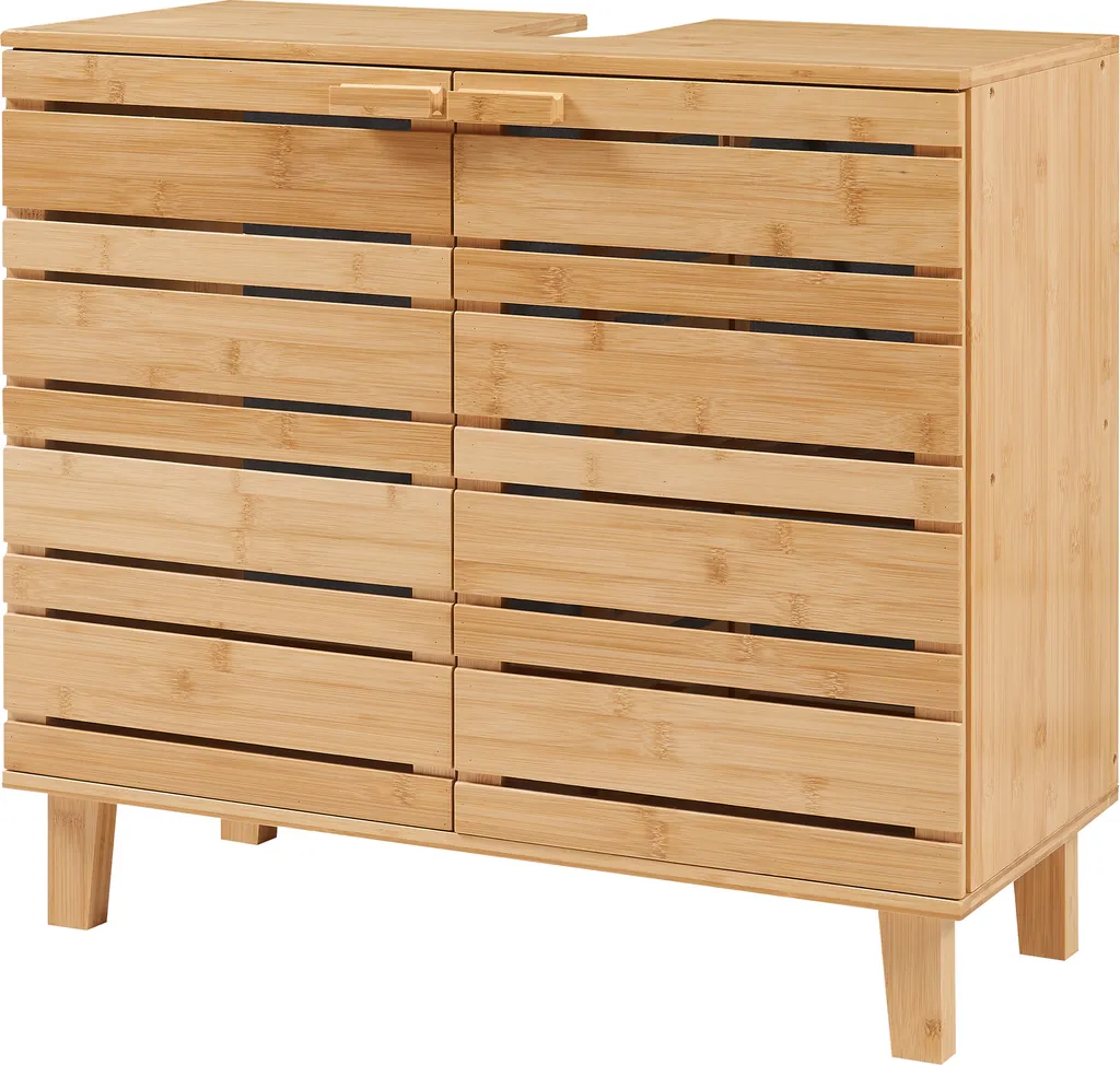 Meuble sous-lavabo Epind 60x66x30 cm en bambou naturel pour salle de bain