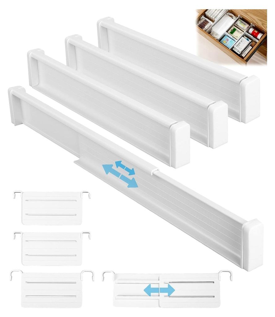 Schubladenorganizer 4 Stück Verstellbare Schubladenteiler Erweiterbare Schubladentrenner für Küche, Büro und Kommode 32–56 cm