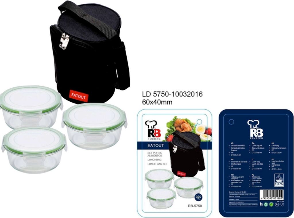Renberg EATOUT Lunchbag 3-teilig Transporttasche rund RB-5750