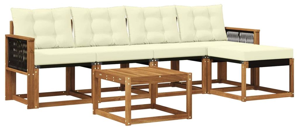 vidaXL Outdoor-Sofagarnitur mit Kissen 6 pcs Natur und Creme