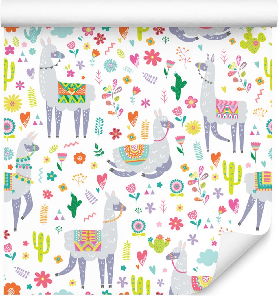 10m VLIES TAPETE Rolle Kinderzimmer Blumen Kakteen Lamas Produktbild 