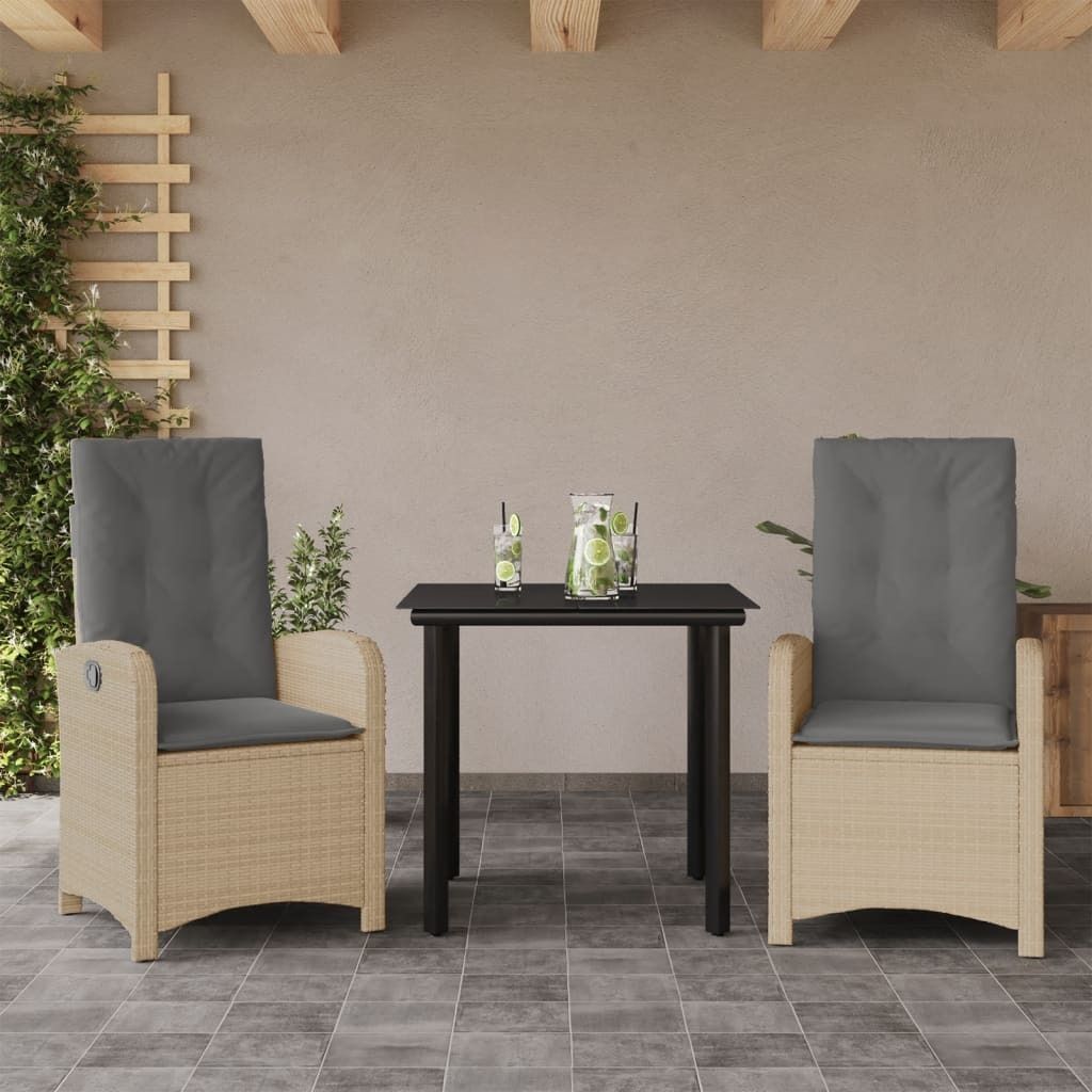 Maison Exclusive - 3-tlg. Garten-Essgruppe mit Kissen Beigemischung Poly Rattan
