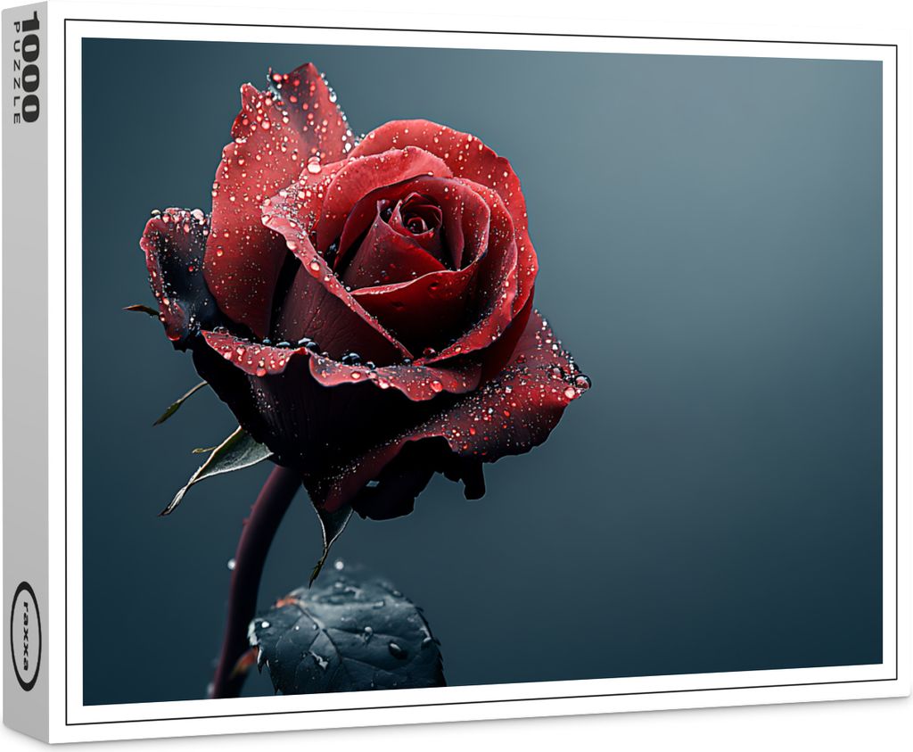 raxxa Premium-Puzzle "Rose mit Wassertropfen auf den Blütenblättern", 1000 Teile