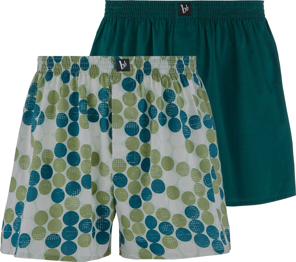 Bruno Banani Herren 2er Pack Boxershort Privilege Grün Weiß Print / Petrolgrün