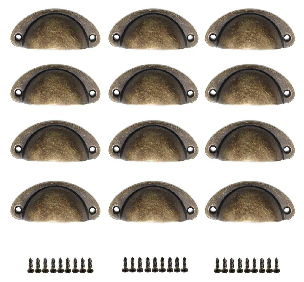 Poignées Vintage Coquille en Bronze Antique pour Tiroir - 12 Pièces