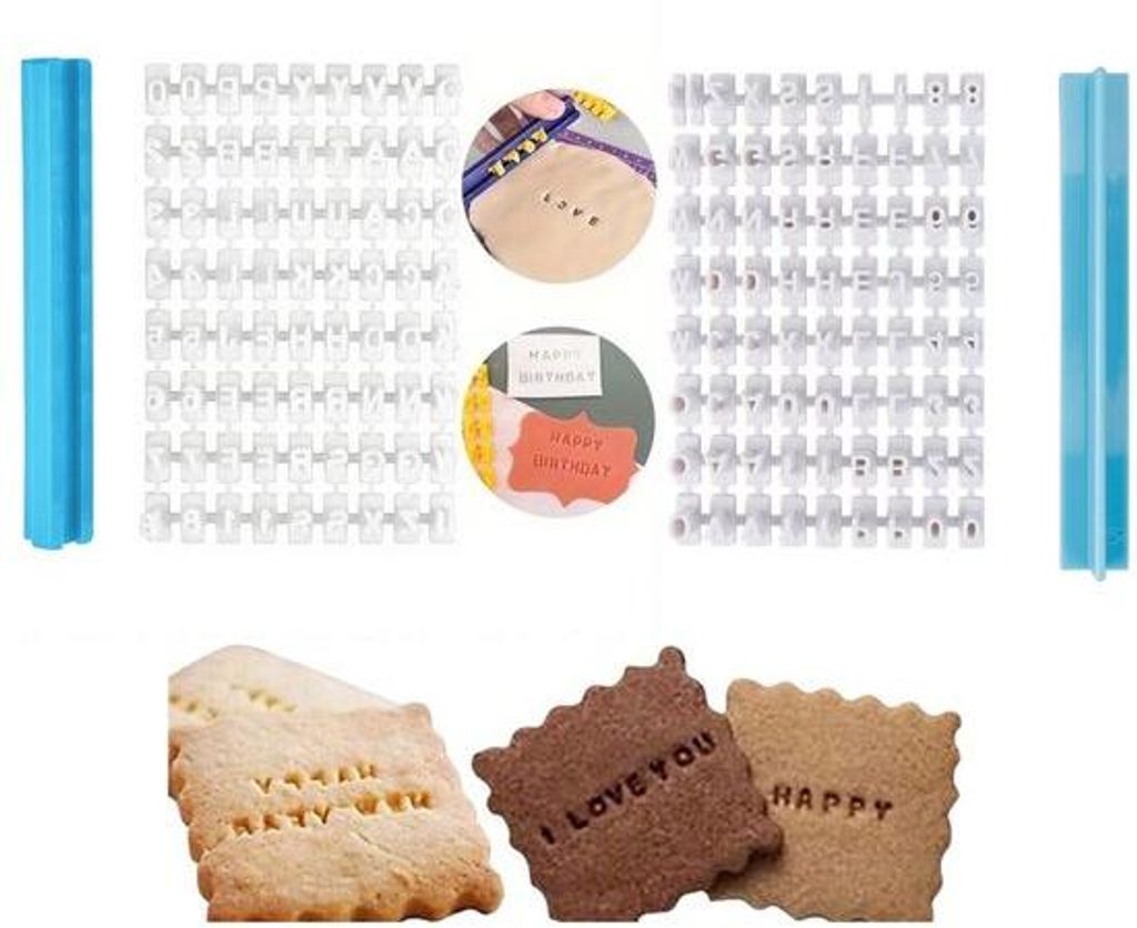 Set aus 72 Bäckereiformen - Ziffern - Buchstaben - Keksstempeln für Kekse, Fondant - Dekorieren - Backen