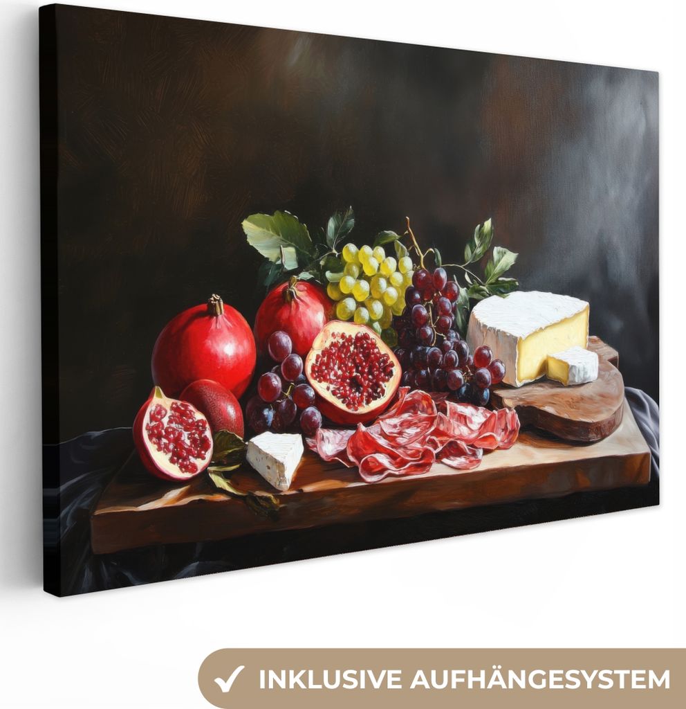 Wanddeko 120x80 cm - Stilleben - Obstteller, Leinwand Bilder Wohnzimmer