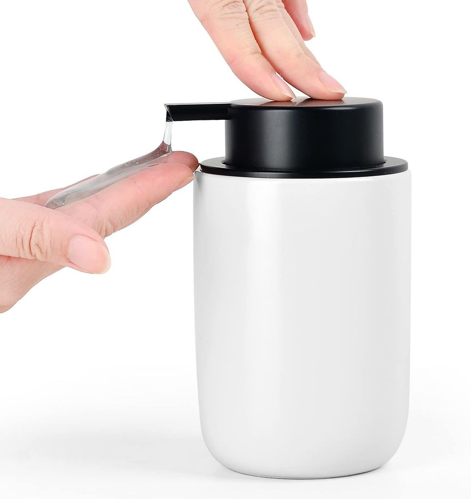 Seifenspender, Spülmittelspender, nachfüllbarer Keramik-Seifenspender 350 ml, großer Pumpkopf leicht zu bedienen, geeignet für Küche und Bad (...