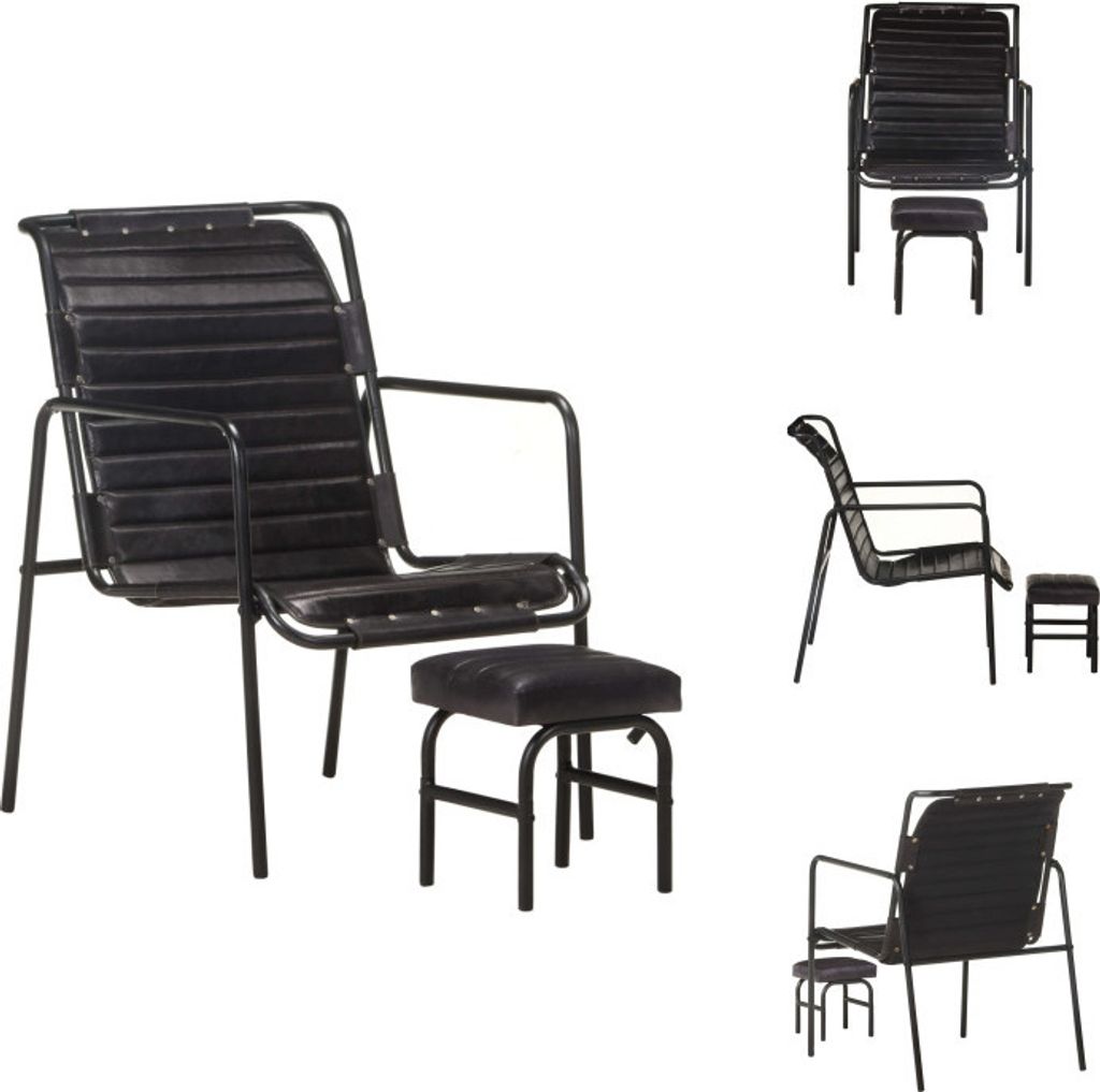 vidaXL Relaxsessel mit Fußhocker Schwarz Echtleder - Sessel