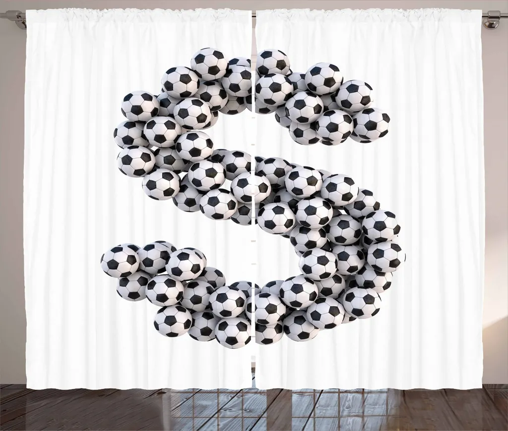 ABAKUHAUS Lettere Tenda rustica, motivo esagonale Ball, camera da letto Tenda con passanti e ganci, 280 x 245 cm, bianco e nero