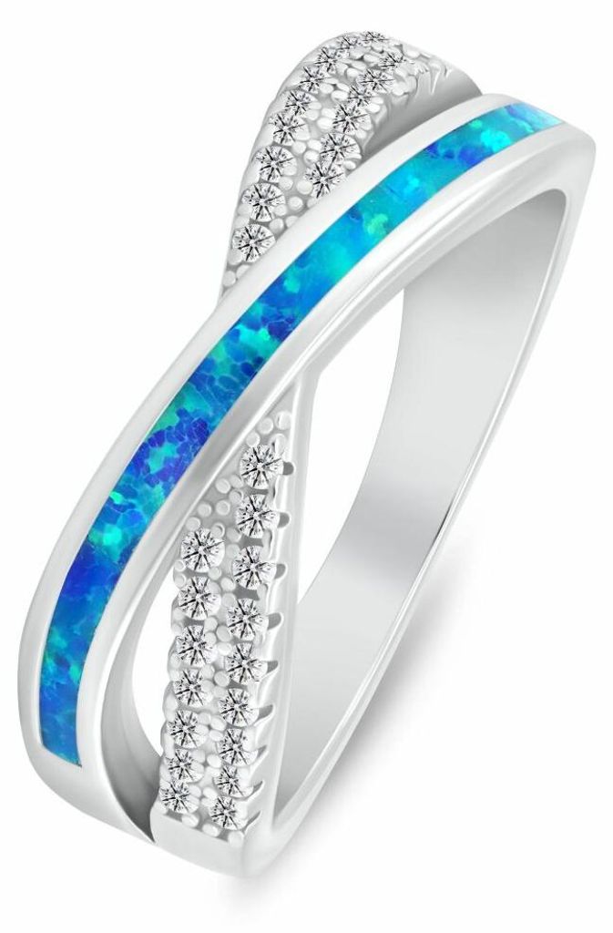 Charmanter Silberring mit Zirkonen und synthetischem Opal RI154WB - Kreis: 54 mm