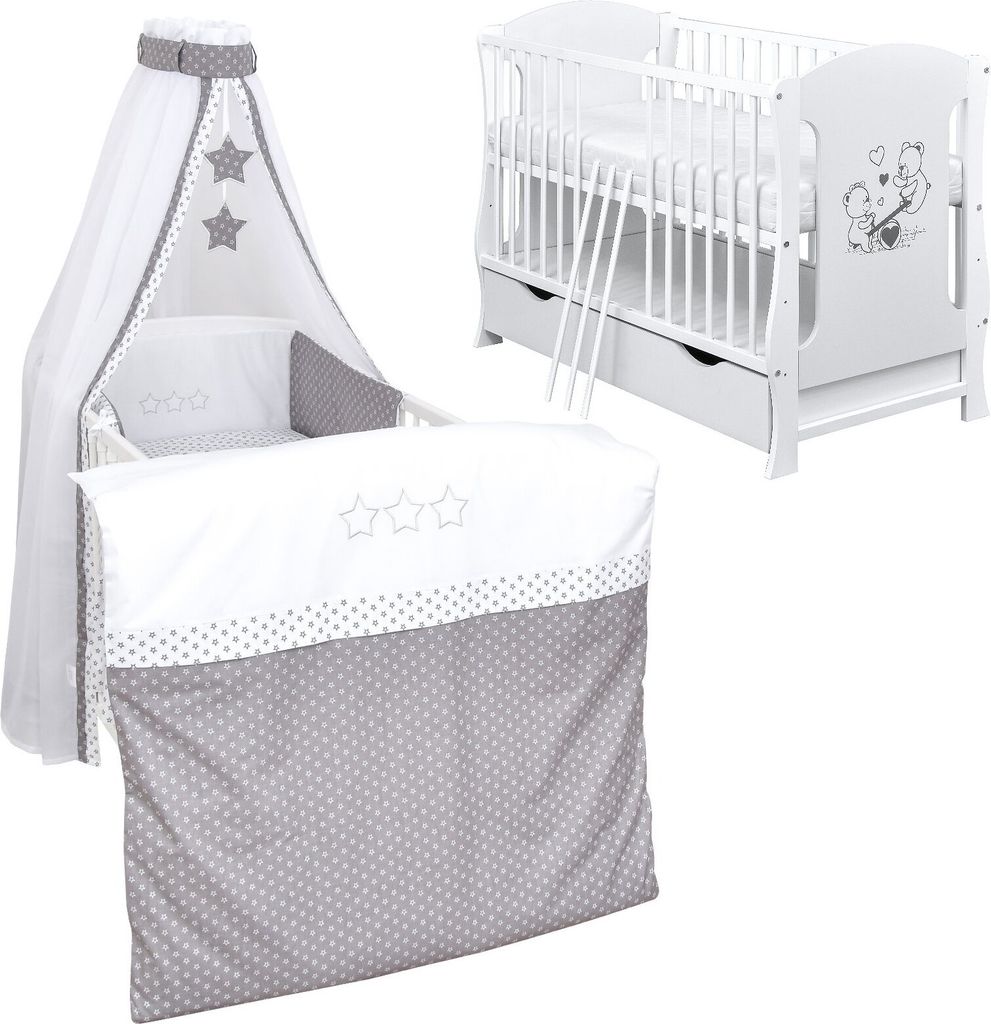 Baby-Delux Babybett Kinderbett Lia 120x60 Teddy Wippe Weiß Produktbild 