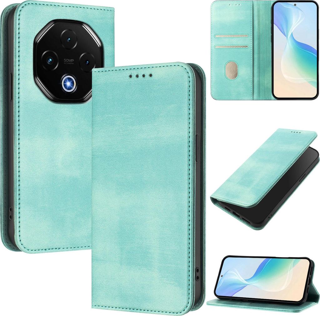 Handyhülle für Umidigi G100 Pro, Vintage Leder RFID Schutz Kartenfach Standfunktion Magnetische Klapphülle Türkis