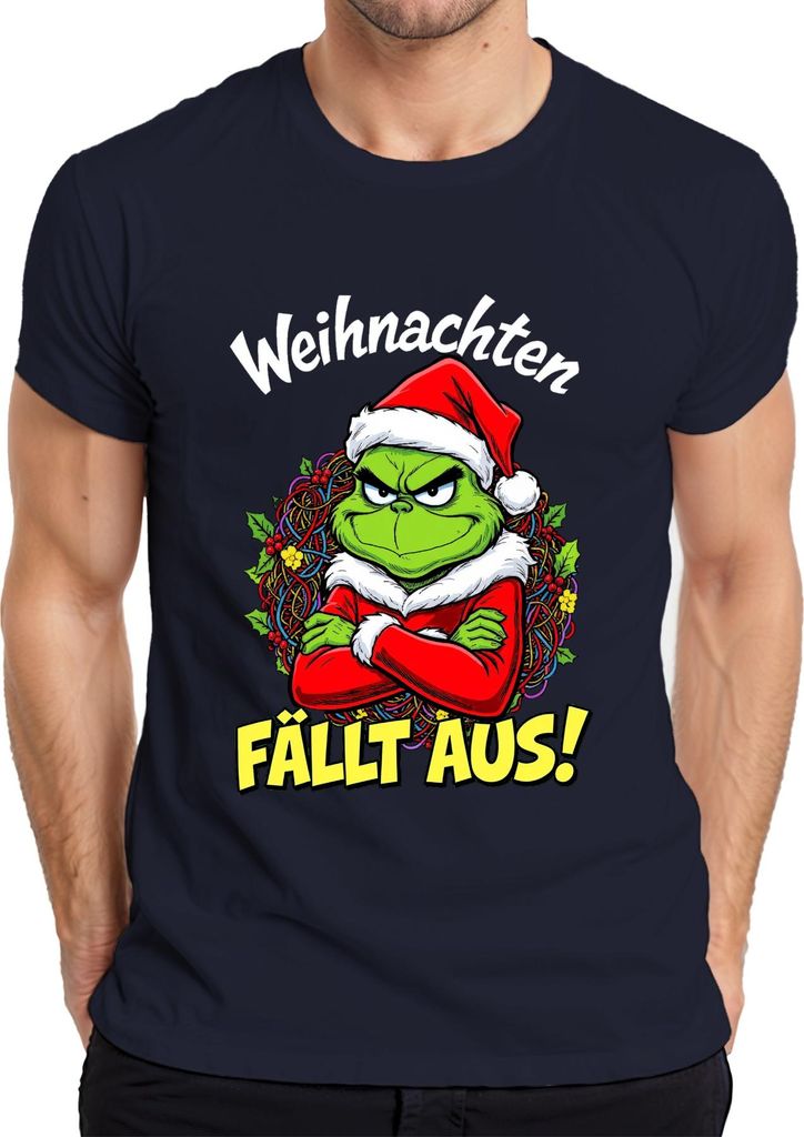 Weihnachten FÄLLT AUS Grinch Weihnachtskranz wütend lustig böse Herren T-Shirt, Navy, 3XL
